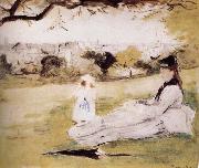 Berthe Morisot The mother and her child on the meadow France oil painting artist